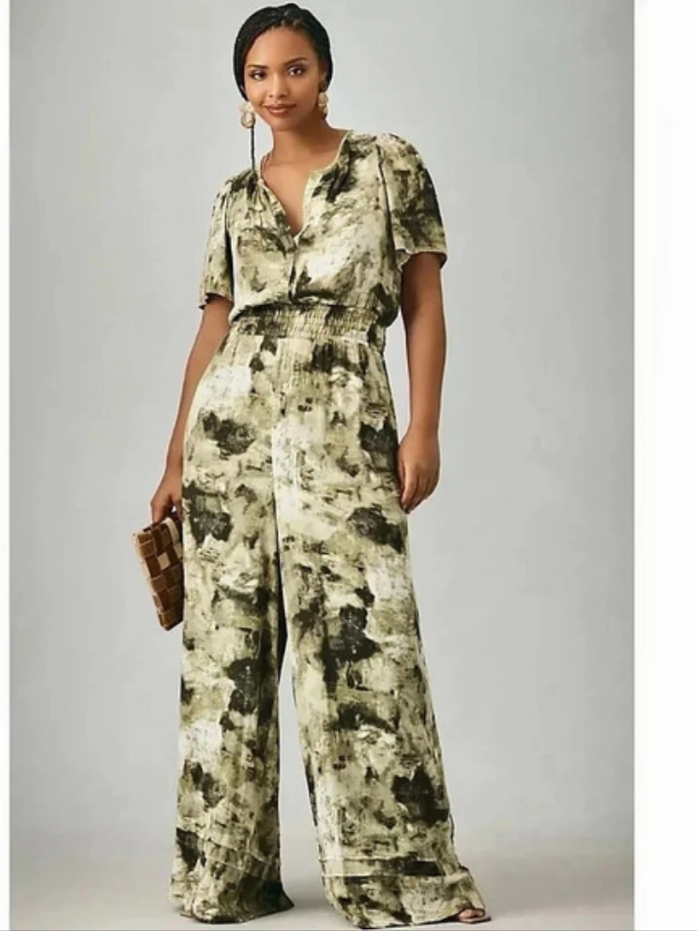 Anthropologie Somerset Jumpsuit Green & Ivory